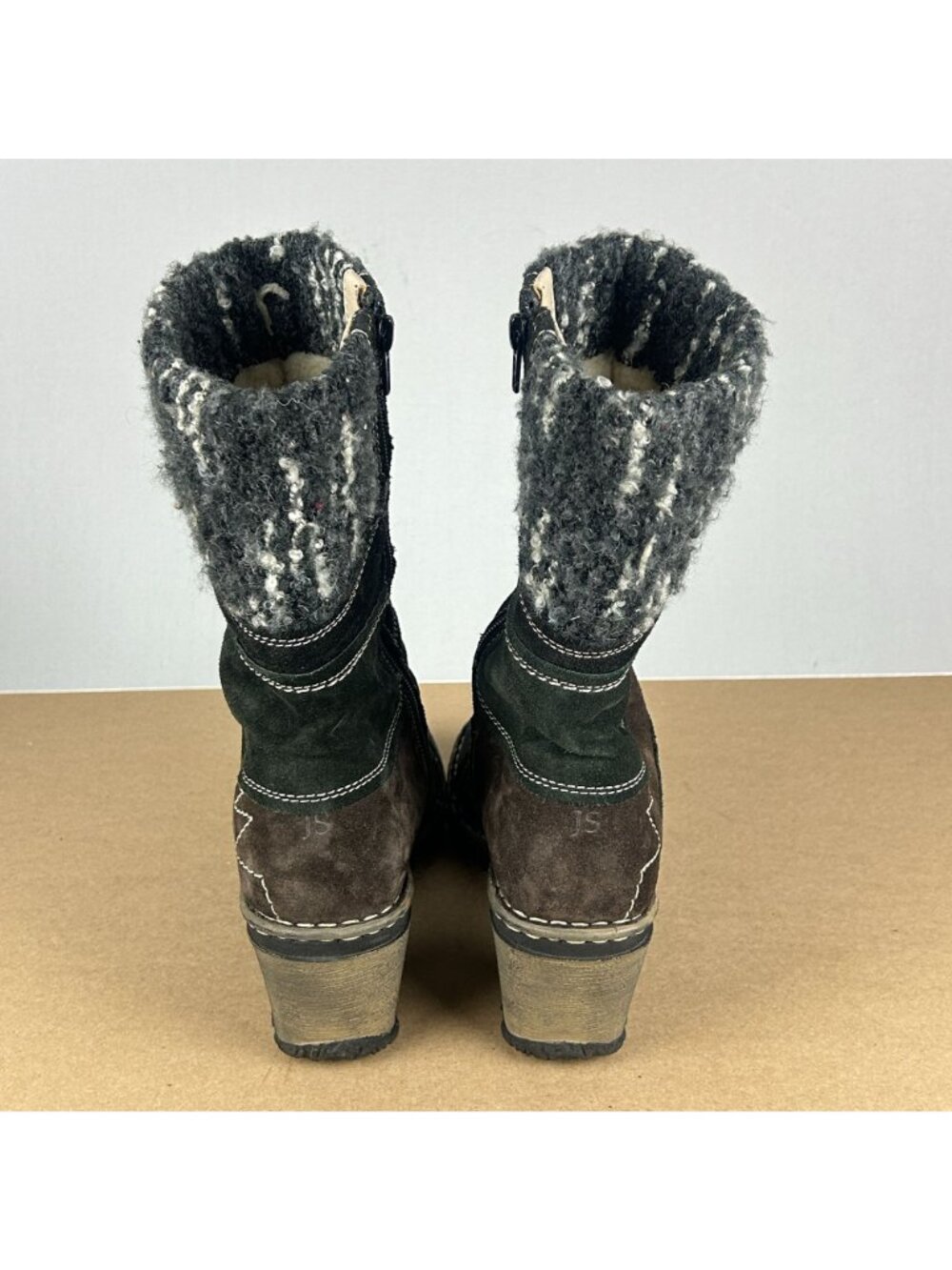 Josef Seibel Suede Patchwork Heeled Boots Womens 8 EU 39 Black Brown Side Zip - Picture 4 of 9